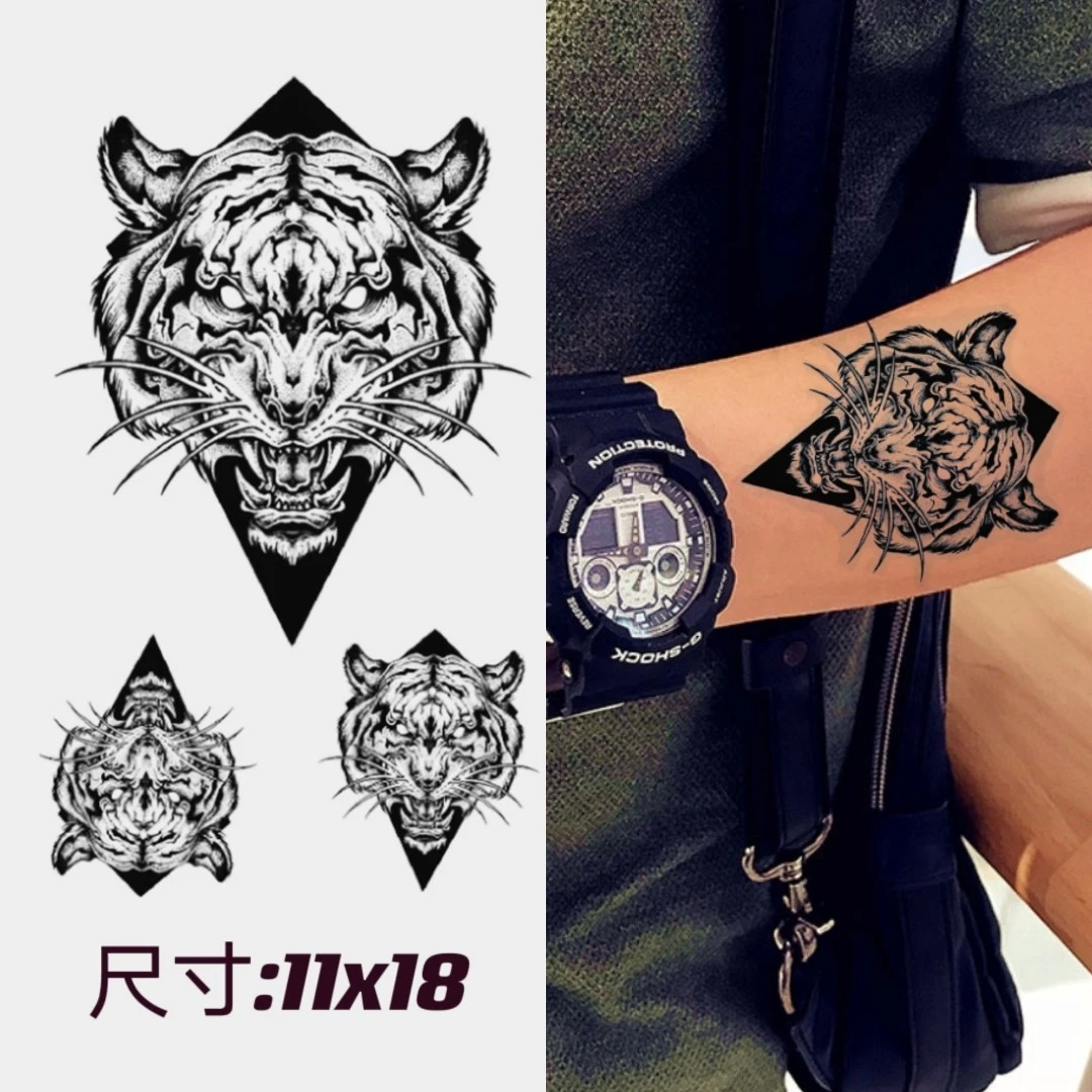 柒画（GZ-166）虎虎生威 草本纹身贴虎头 防水身体贴画 11x18cm