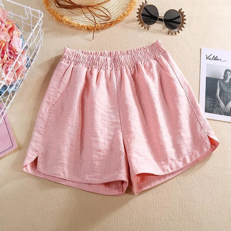 2025夏季新款高腰闪光棉麻短裤女外穿休闲宽松a字阔腿裤居家热裤