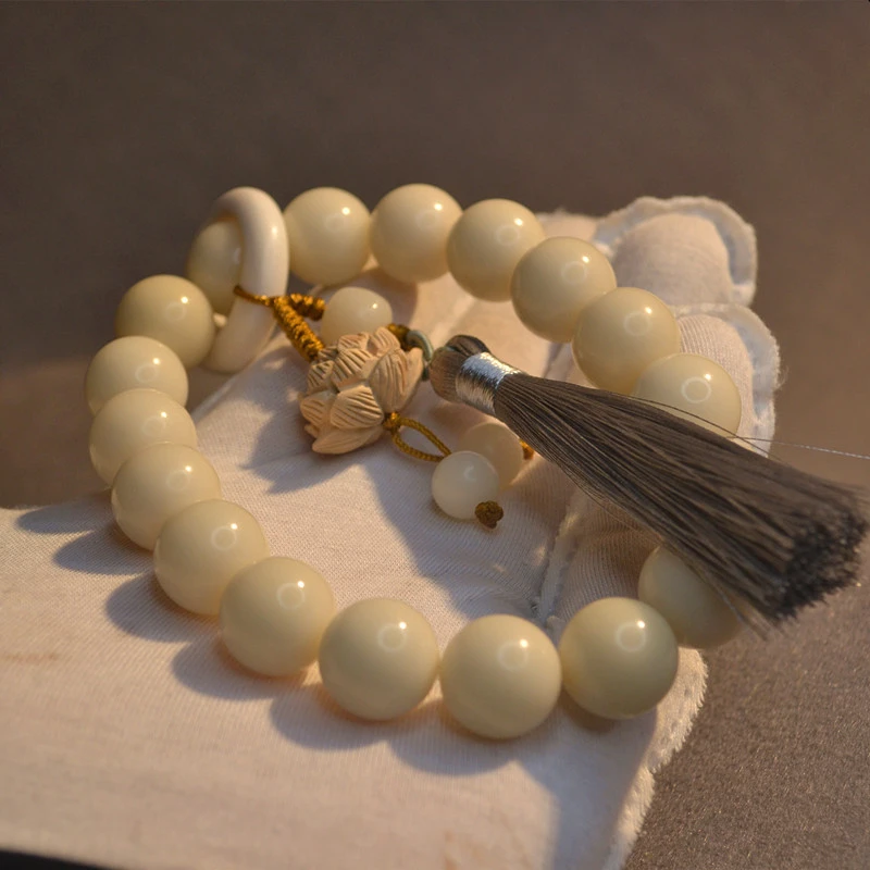 多德家福利款15mm圆珠白玉菩提子手持佛珠18子菩提根念珠牦牛珠