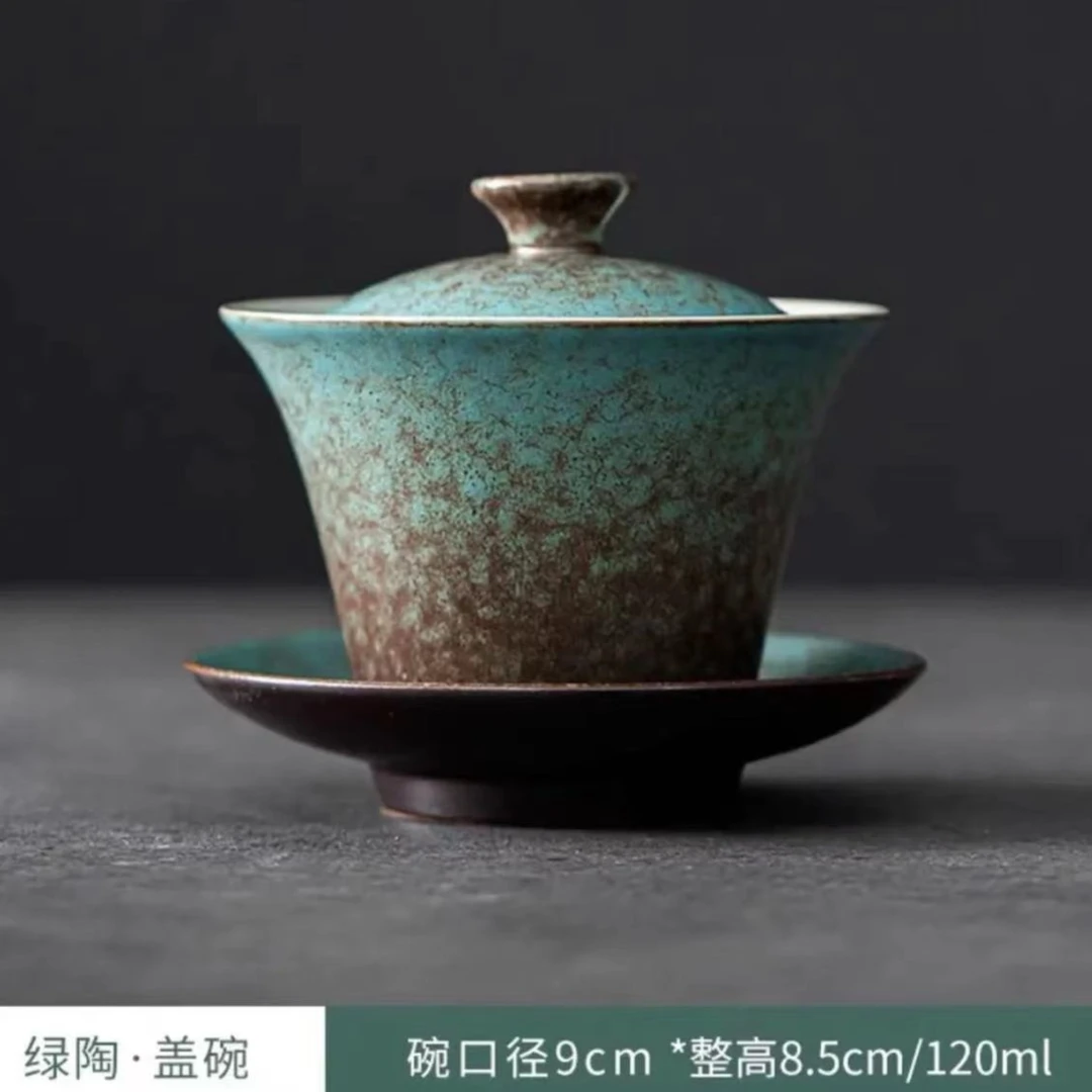 老翁茶具-复古功夫陶瓷茶具三才盖碗手工套组