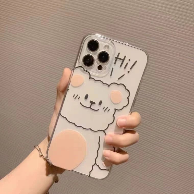 【苹果/华为/VIVO/OPPO/小米】ins可爱卡通熊透明直边透明硅胶壳