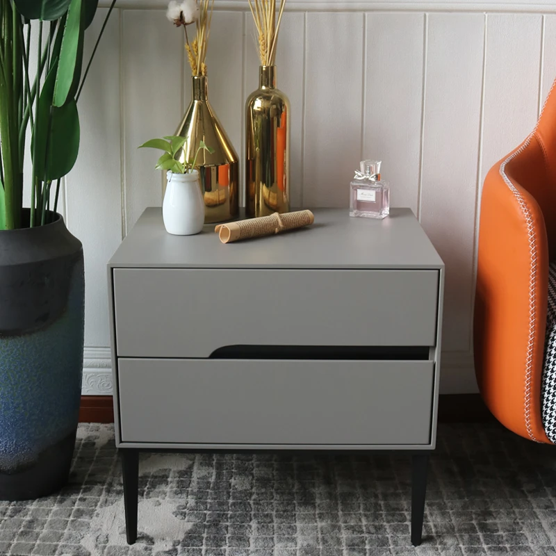 意式极简轻奢床头柜现代简约灰色烤漆床头柜北欧收纳柜整装网红柜