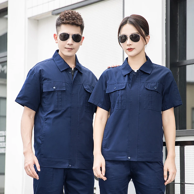 夏季工作服套装男薄款短袖透气耐磨纯棉电焊长袖劳保服可定制6013