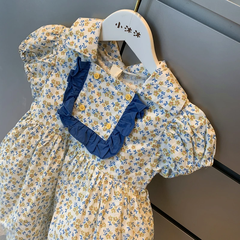 不补女童裙子夏季薄款儿童2021新款泡泡袖公主裙女宝宝碎花连