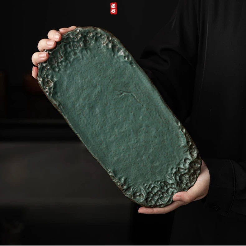 肆坊壹品陶瓷茶盘简约家用茶台小型单层壶承简易茶托太湖石干泡盘