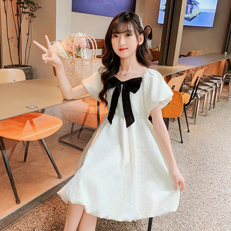 女童夏季连衣裙2024新款6-12岁15岁小女孩洋气白色仙气甜美公主裙