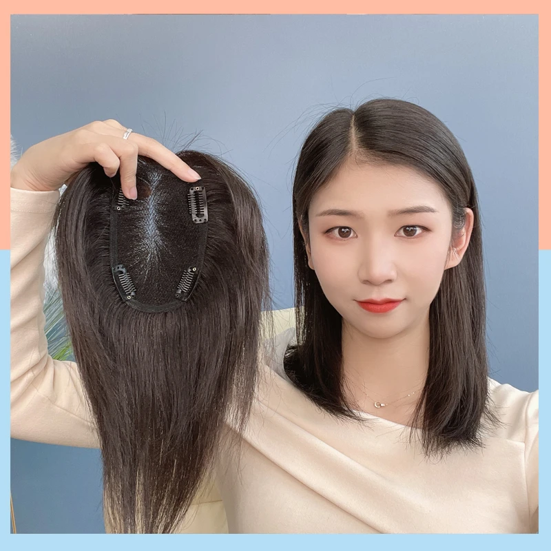真人发丝隐形遮白发增发量补发块头顶透气假发全手织女士真发无痕