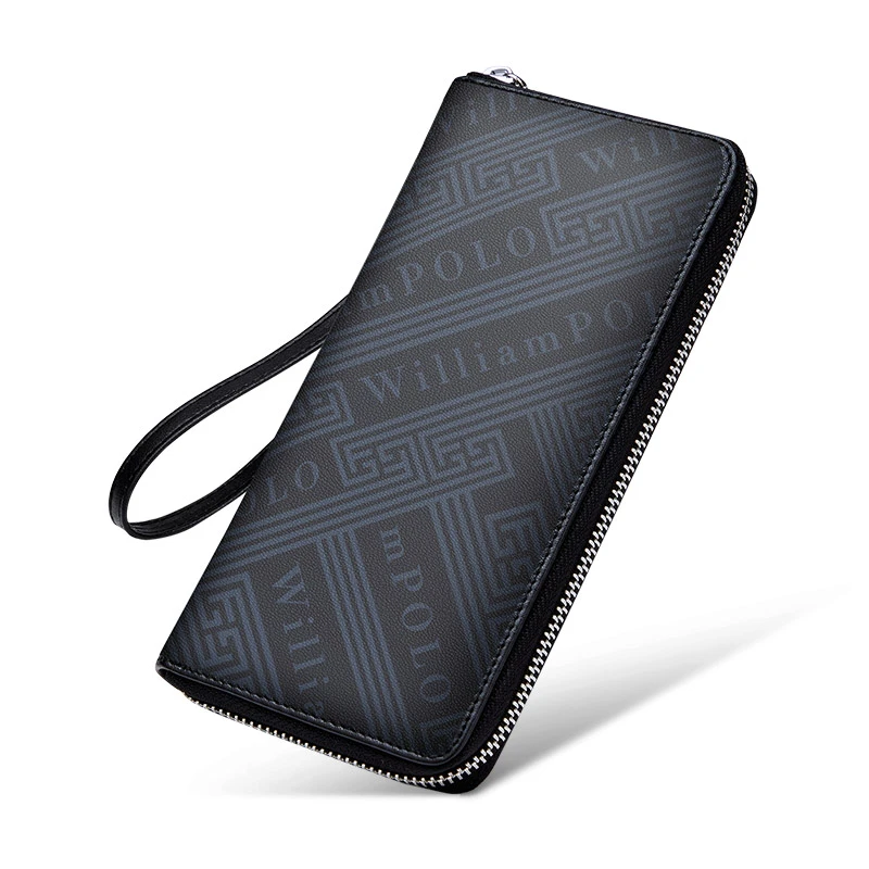 英皇保罗时尚印花软牛皮长款钱包男士女士同款商务拉链真皮钱夹