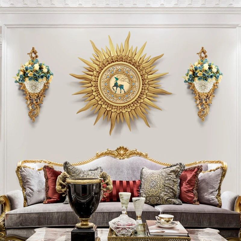 璇美原创设计搭配挂画简欧客厅装饰画美式太阳框福禄欧式配饰画