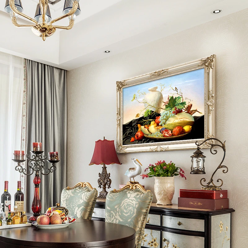 璇美餐厅装饰画 欧式歺厅静物油画高端水果饭厅挂画简欧客厅壁画
