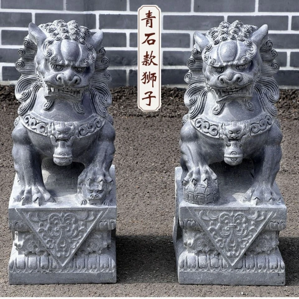 石雕石狮子青石仿古石狮子看门家用企业酒店祠堂寺庙石狮子一对
