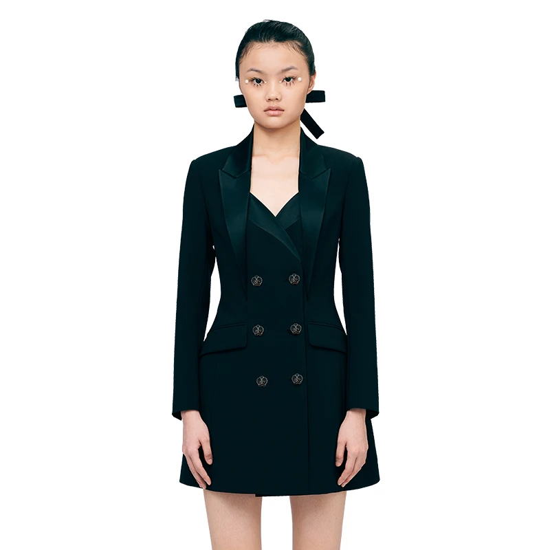 YESBYYESIR叶谦设计师立体剪裁黑色长款马甲连衣裙秋冬气质秋季