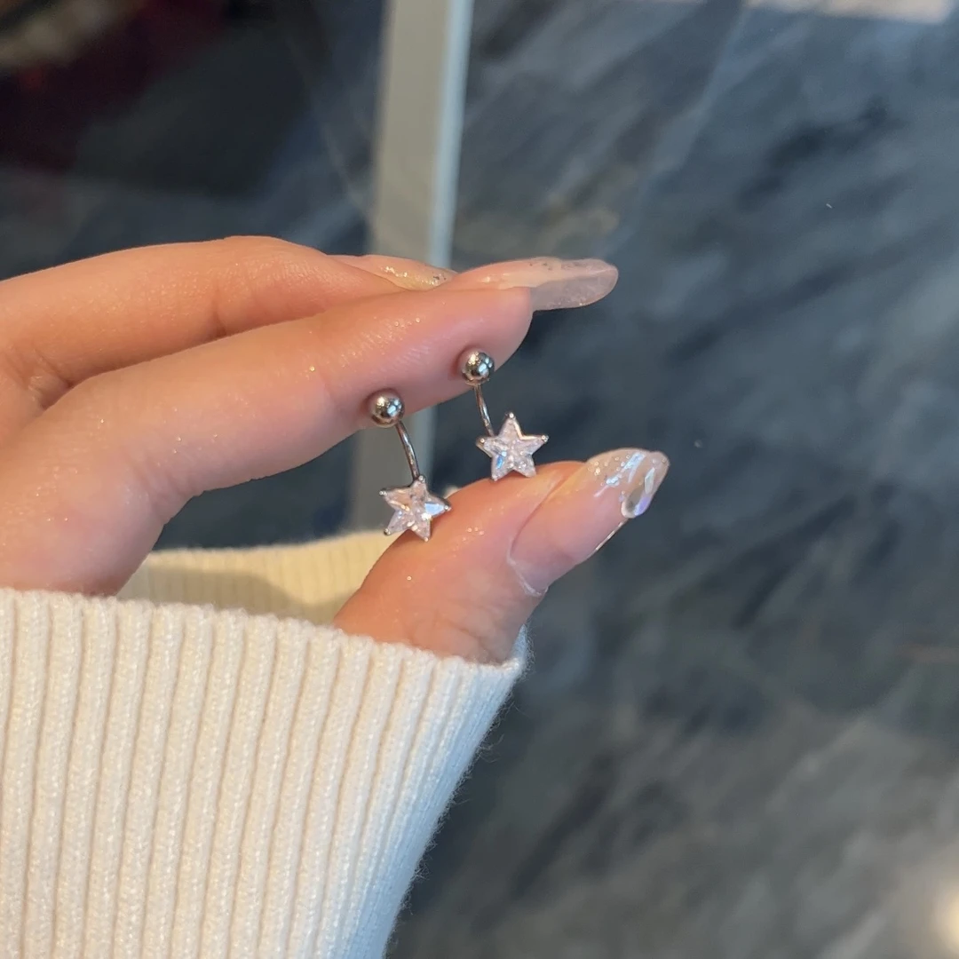 铜合金耳饰 小众设计~不撞款ins风锆石星星耳钉螺丝耳钉