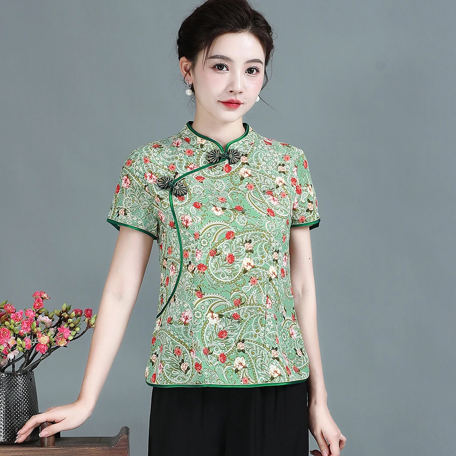 妈妈夏装短袖旗袍上衣常熟新中式国风中老年女装唐装夏季小衫上衣