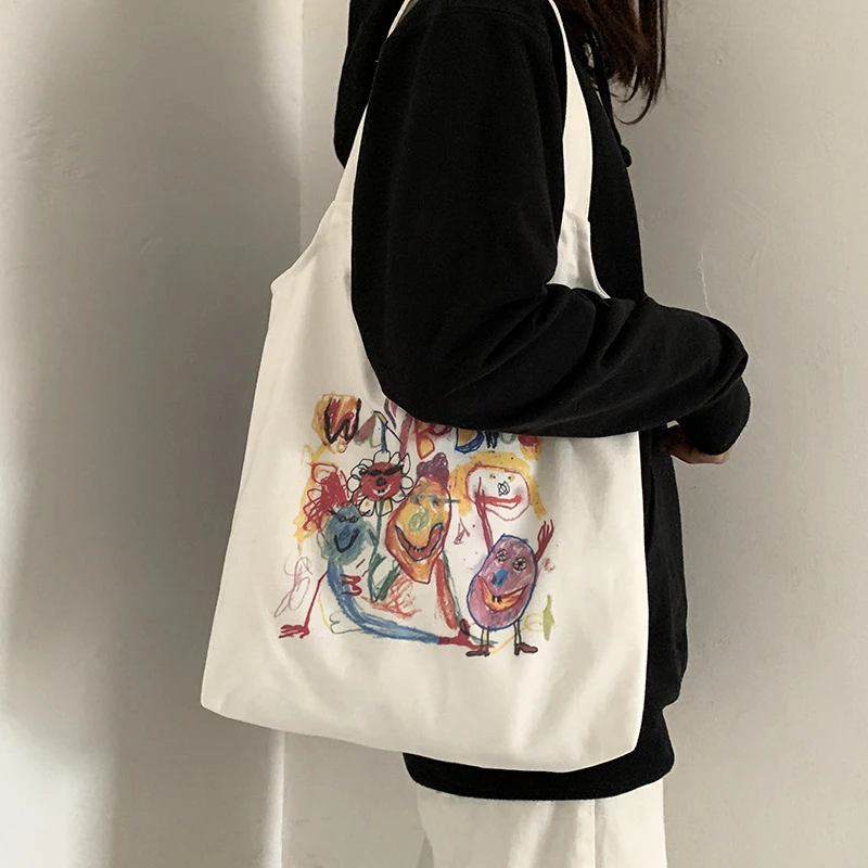 包包2025新款爆款帆布包小清新文艺学院风夏季可爱卡通画女帆布包