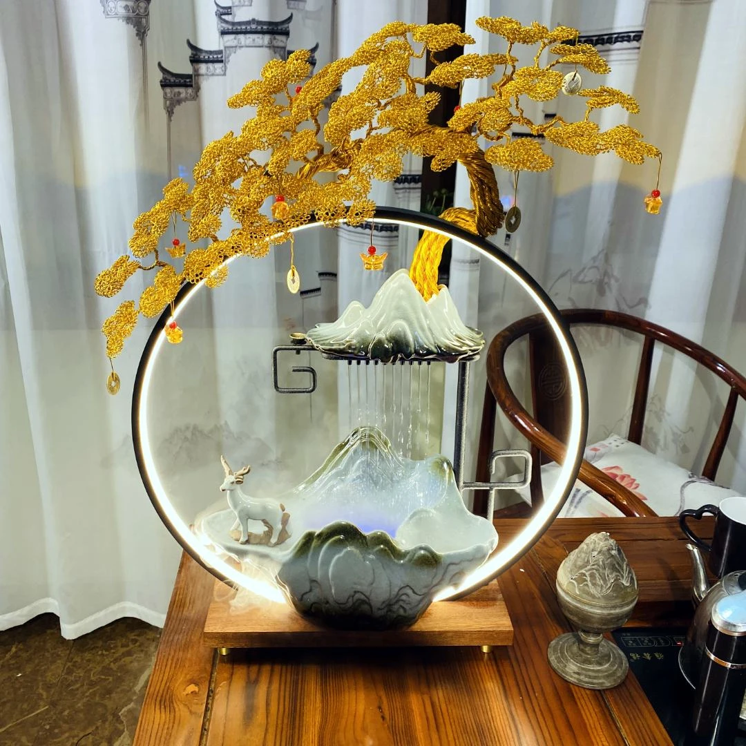 手工铝丝工艺品 家居摆件 高山流水发财树