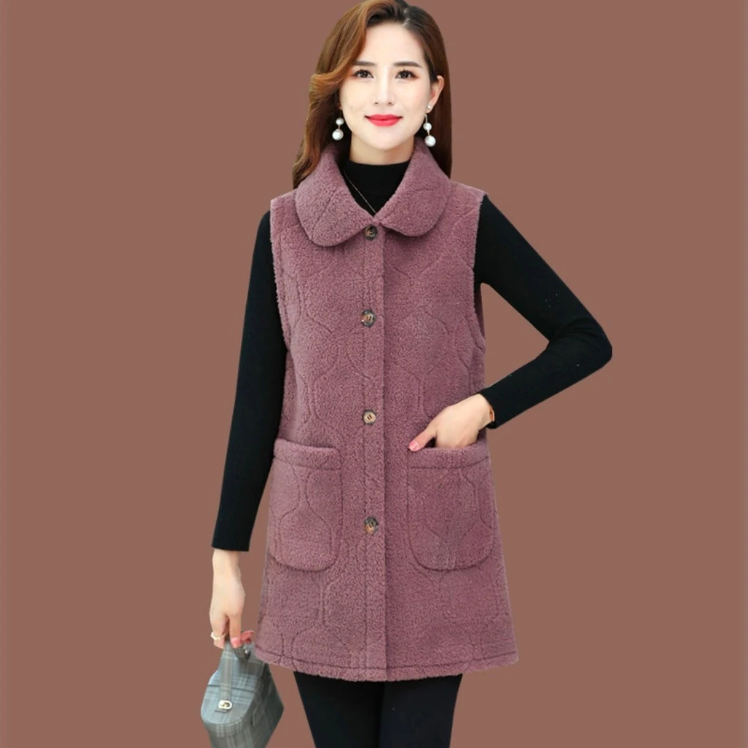 中年女妈妈装马夹2021秋冬装新款颗粒绒保暖背心坎肩中年马甲－37