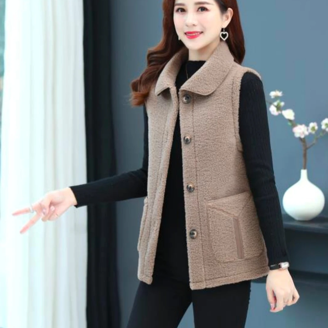 中年马夹女士2022秋冬装颗粒绒保暖背心坎肩中年马甲－针织开衫款