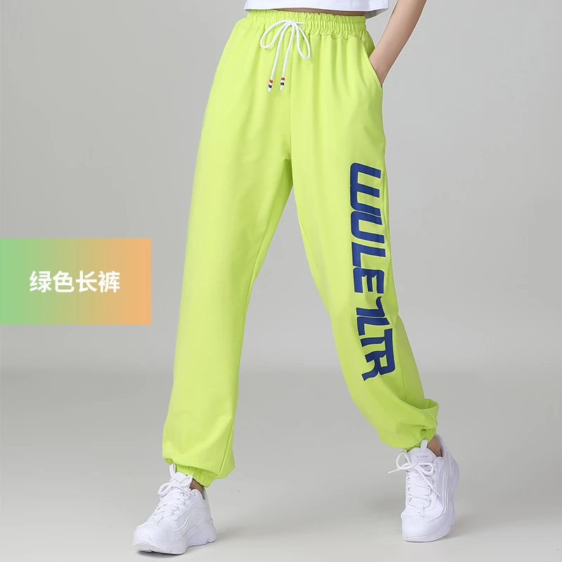 曳步舞裤子女宽松春秋新款鬼步舞服广场舞健身操字母裤女显瘦时尚