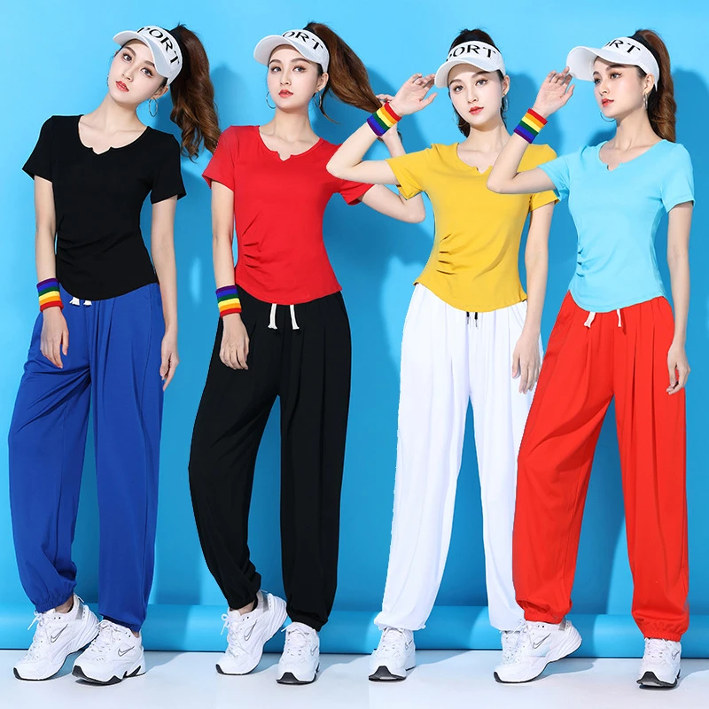 广场舞服装女新款套装短袖长裤曳步舞服时尚跳舞健身衣服演出