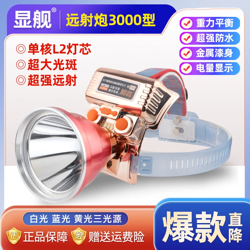 显舰led头戴式头灯强光超亮单核L2可充电户外远射锂电池防水夜钓