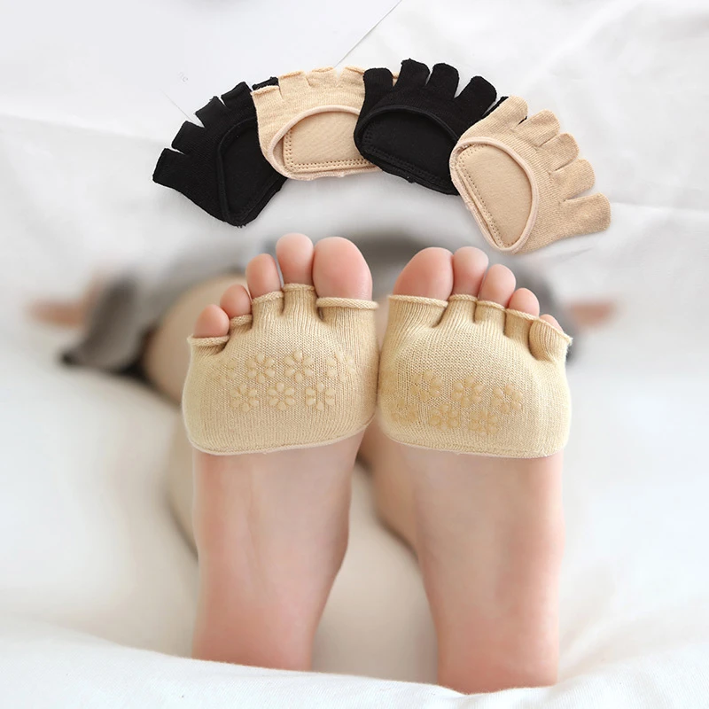 五指袜子女棉厚底高跟鞋前半脚掌隐形袜套夏季防磨脚半截浅口船袜