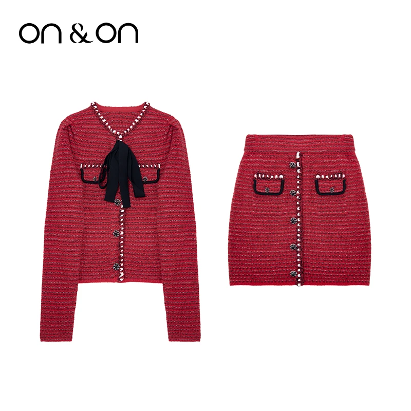 ON&ON/安乃安秋冬新款时尚韩系女款蝴蝶结小香长袖套裙-NW1WS1129