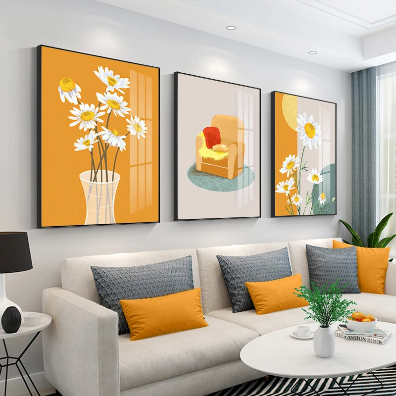 北欧三联客厅装饰画壁画轻奢沙发背景墙清新挂画现代简约餐厅墙面