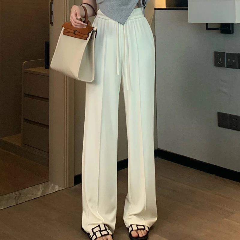 铜氨丝阔腿裤拖地高腰垂感宽松休闲女裤纯色微弹直筒裤显瘦百搭