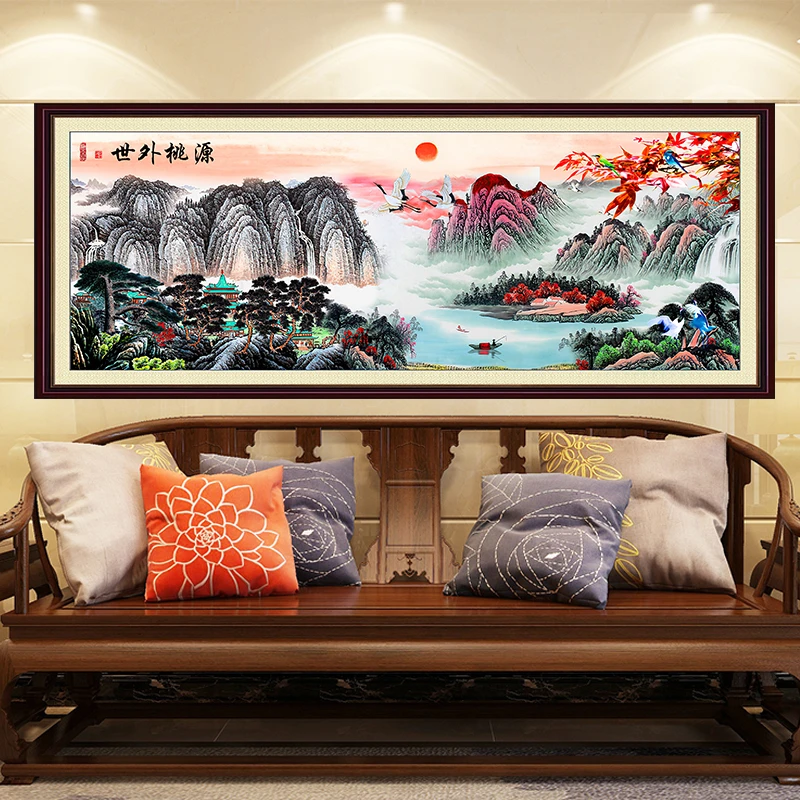 甜心Kes世外桃源十字绣2023新款线绣客厅大气风景山水画手工刺绣