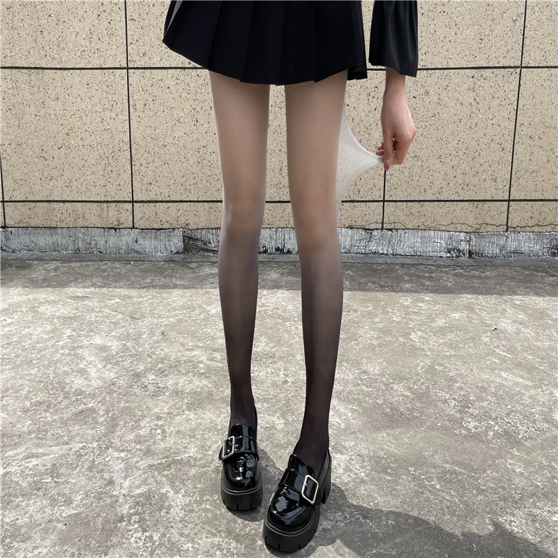 渐变丝袜夏季超薄防勾丝黑丝薄款黑灰连脚袜