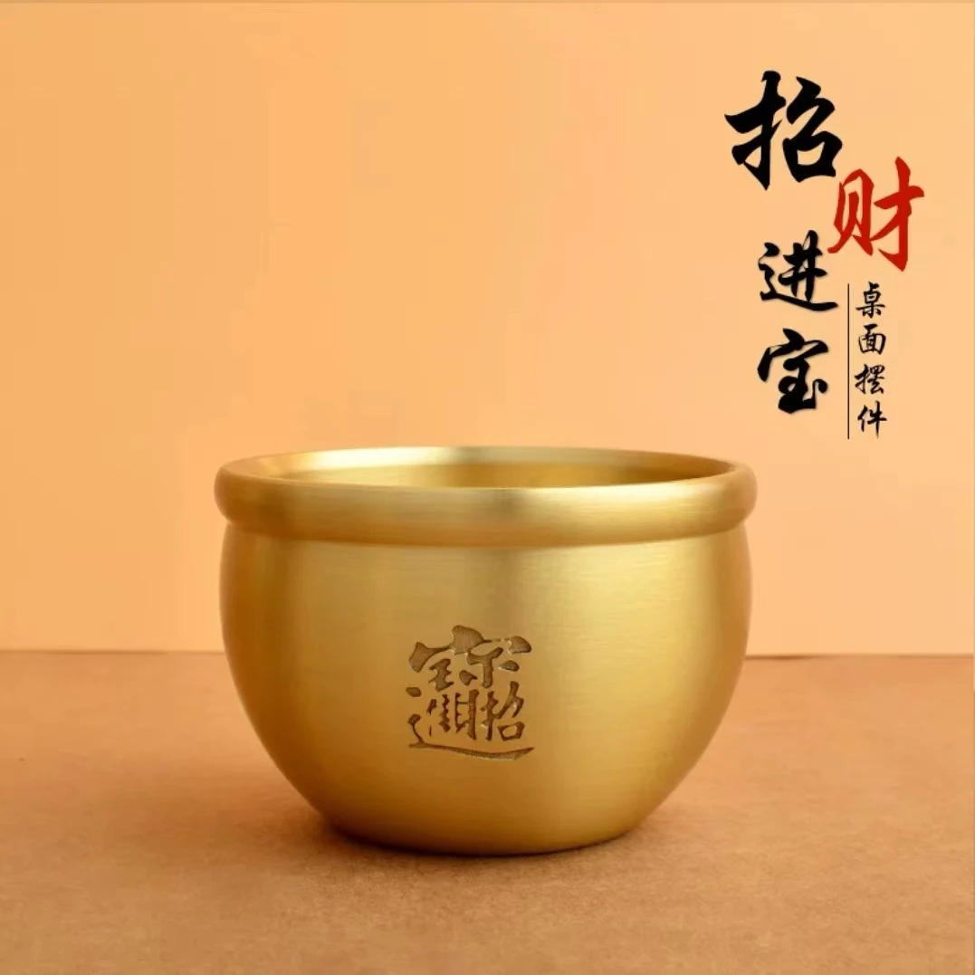 【招财进宝】纯黄铜小铜缸摆件客厅办公室家居装饰聚宝盆桌面摆设