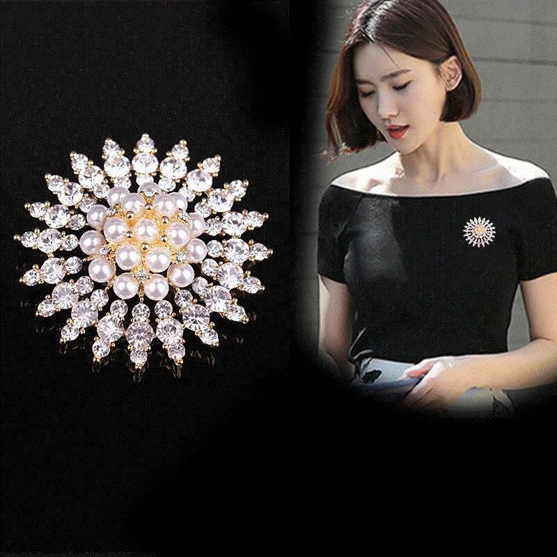 锌合金合成锆石胸针 高档胸针女水钻丝巾扣防走光扣水晶胸花百搭