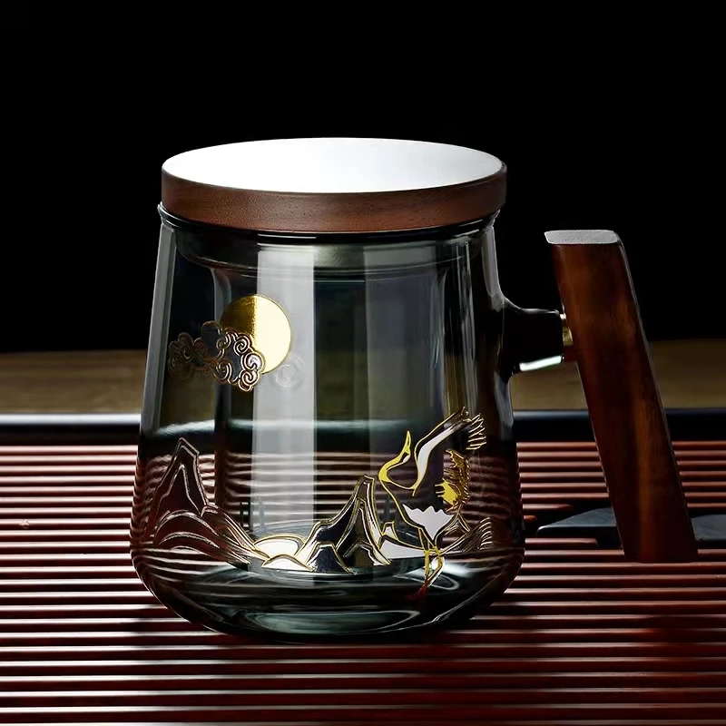 圣裔堂 旭日东升茶水分离杯 家用加厚高硼硅耐热泡茶办公室煮茶杯