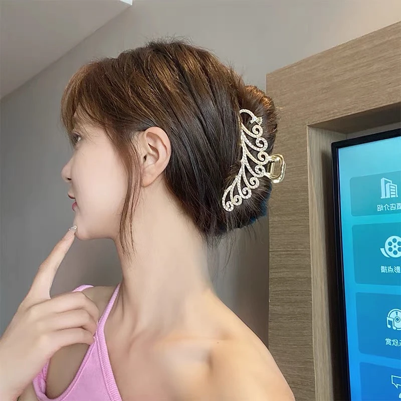 钛钢发饰 网红凤冠发夹后脑勺抓夹大号发卡新款鲨鱼夹时尚简约女