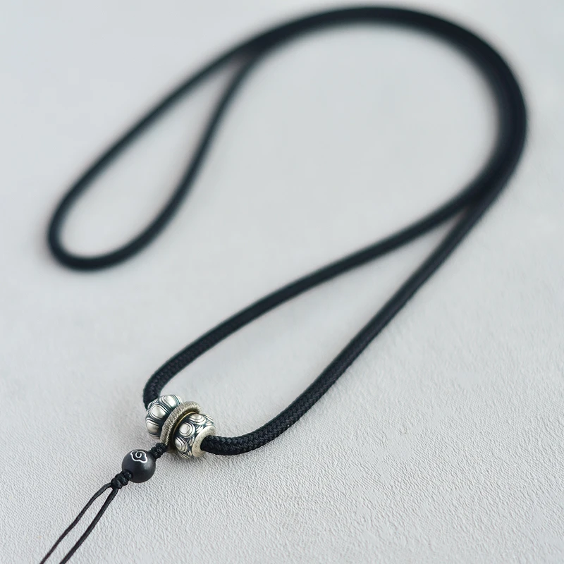 925银银制品 挂坠绳子纯手工绳高端男女挂脖无事牌玉坠黑色项链