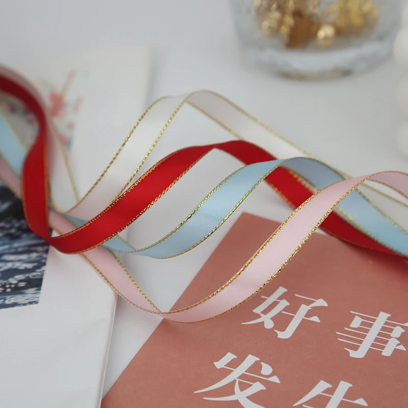 1cm金边丝带圣诞礼物装饰彩带蛋糕包装diy蝴蝶结绸带缎带织带材料
