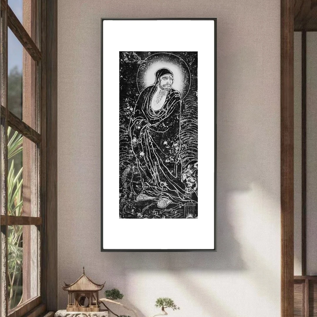 【拓本纪】达摩一苇渡江拓片浓墨款 纯手工拓制 非印刷品73*153cm