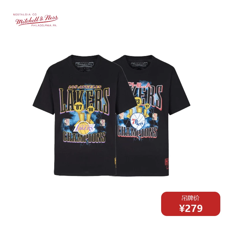 Mitchell&Ness MN-NBA公牛湖人勇士76人冠军圆领短袖运动潮流T恤