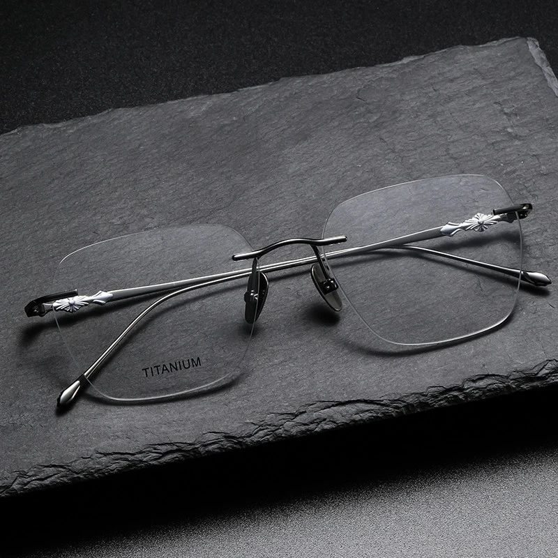 无框眼镜方形镜片素颜神器时尚设计纯钛男女近视可加工度数防蓝光