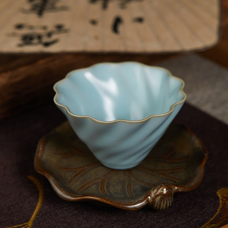 东道东道汝窑炫彩杯（天青）手工主人杯品茗杯天青色高档陶瓷家用