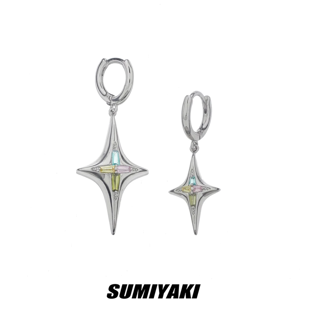 铜合金合成锆石耳饰 星体系列彩钻耳环设计师个性简约