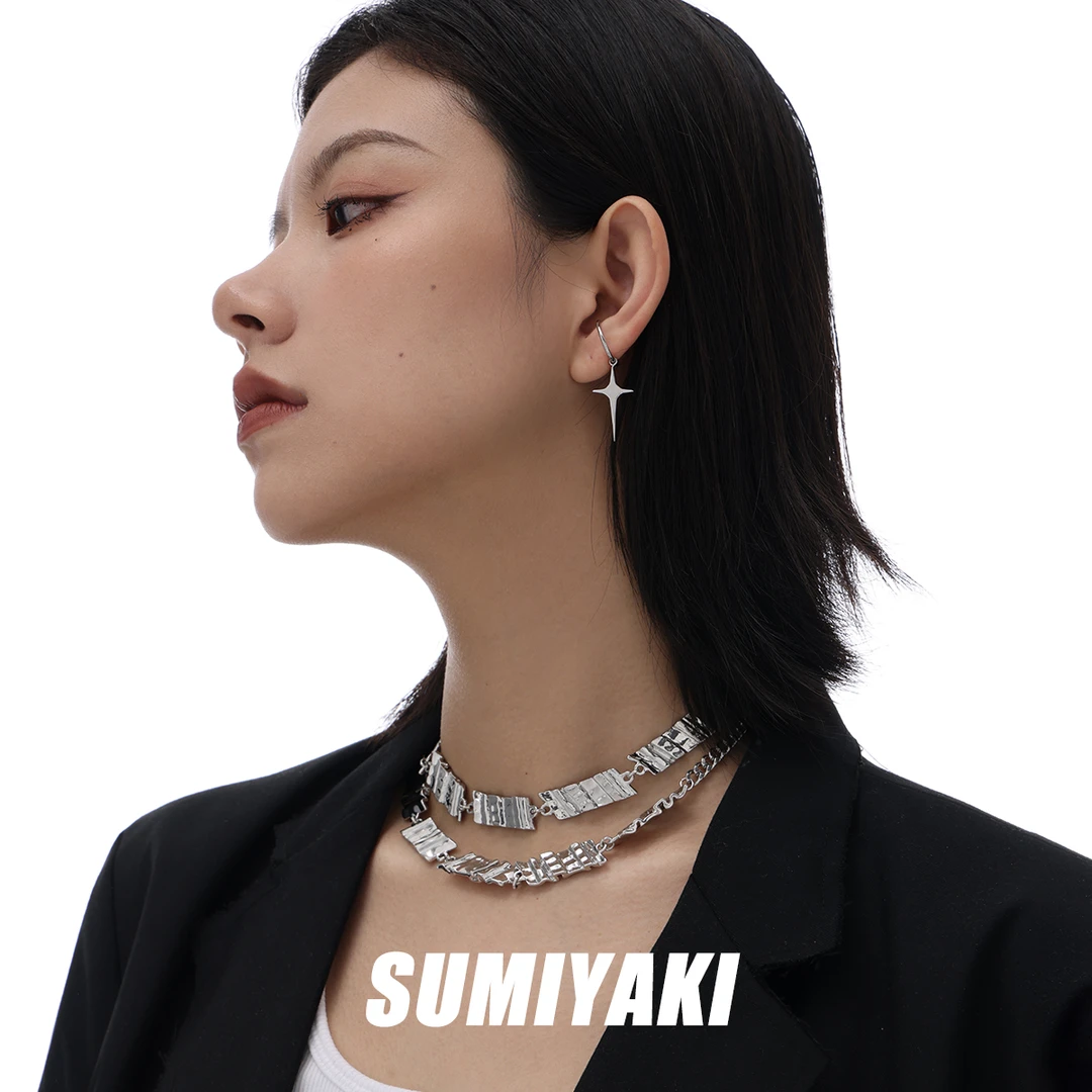 铜合金合成锆石项链 SUMIYAKI原创板甲项链中性风拼接个性锁骨链