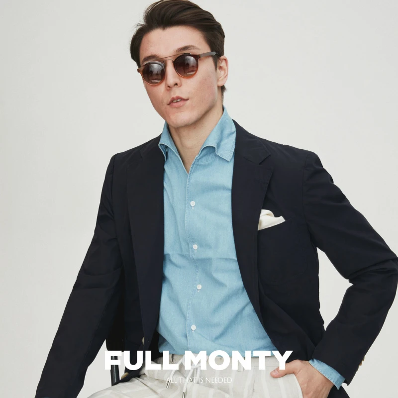 FULL MONTY藏青色西服外套无结构西装上衣男士商务休闲单西夏季