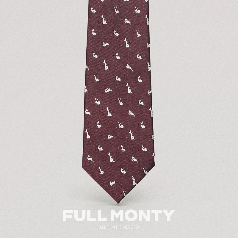FULL MONTY酒红底白兔花纹手打领带男士商务正装轻奢配饰礼盒装
