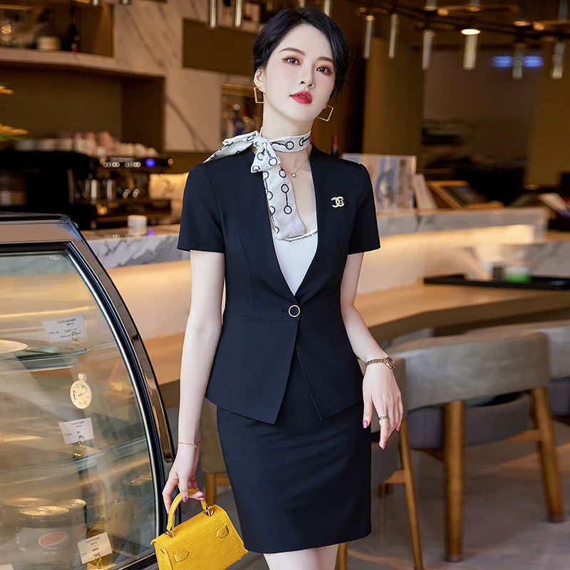 夏季职业装女短袖西服套裙时尚气质OL前台正装珠宝店美容院工作服
