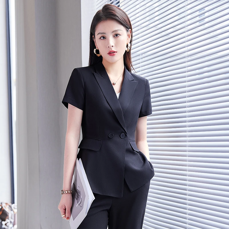 高端韩版西装女短袖小西服外套时尚女总裁职业装经理韩版工作服