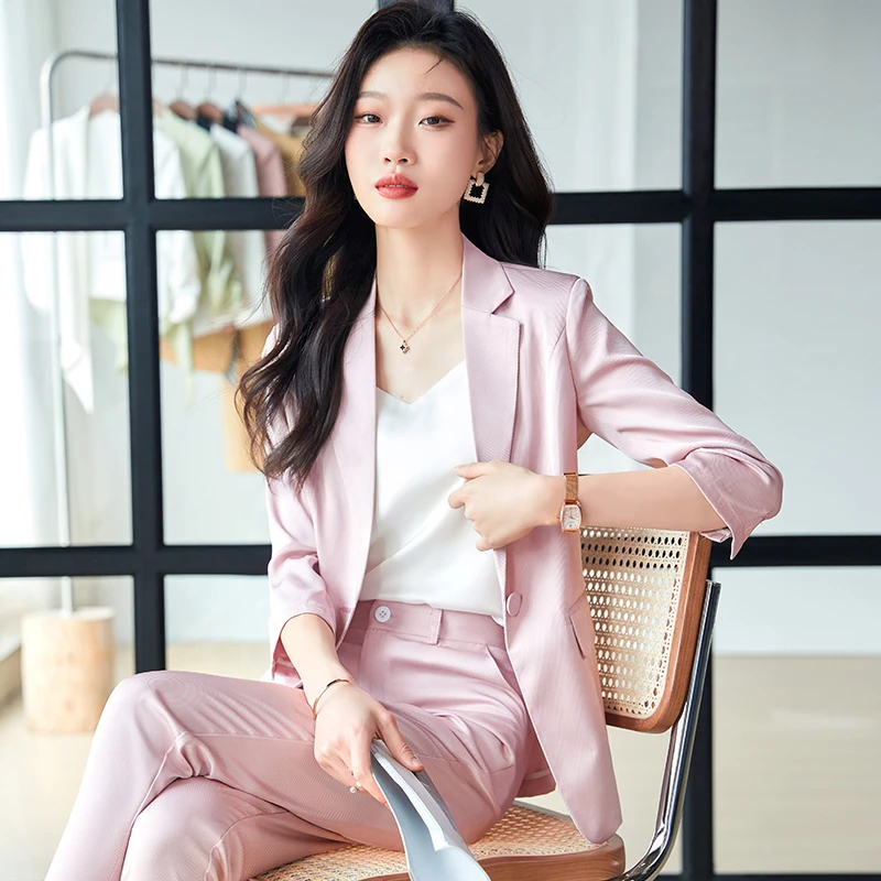 七分袖休闲西装女2025秋季新款粉色小西服外套知性高端通勤职业装