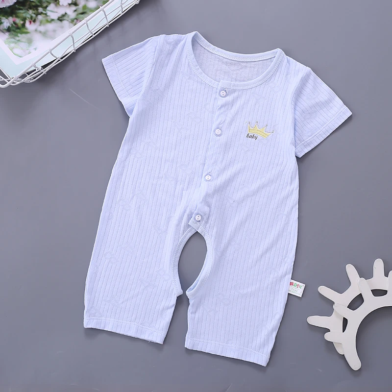 婴儿开裆短袖连体衣竹纤维空调服夏季宝宝衣服哈衣