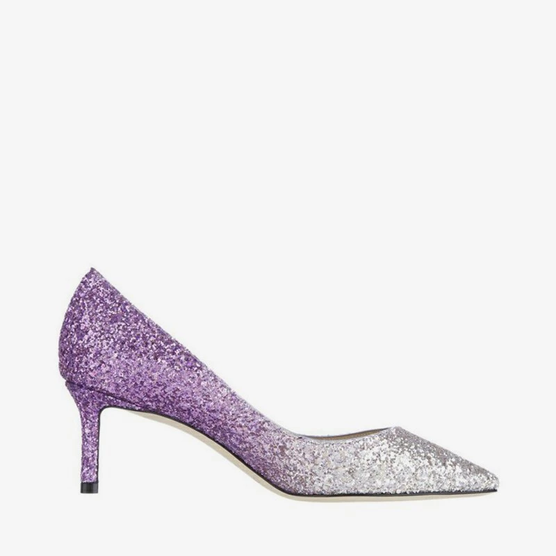 【预售 专柜价6350元】JIMMY CHOO 女士Romy系列闪片革尖头高跟鞋